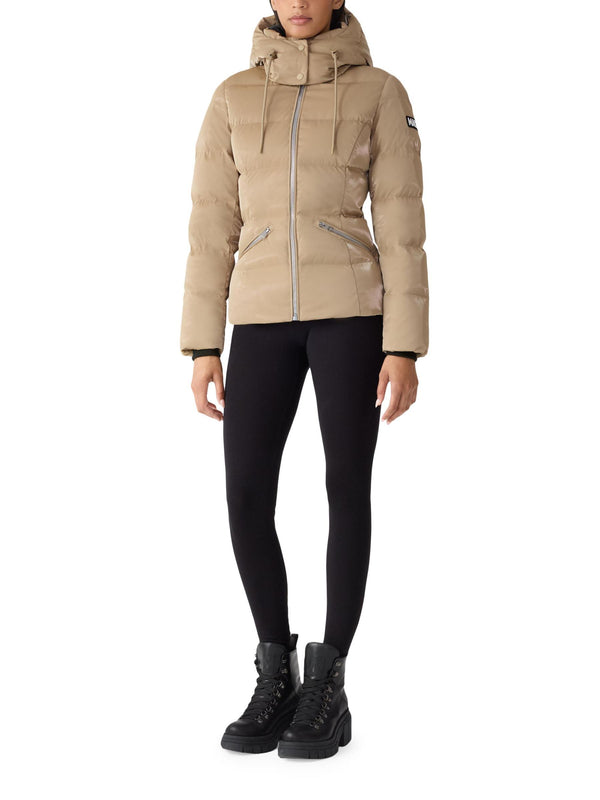 Madalyn-GLO High Gloss Down Jacket Removable Hood Camel