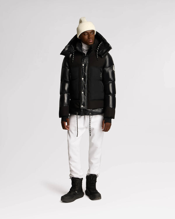 Farlin Mixed Media Relaxed Fit Puffer Jacket Removable Hood Black