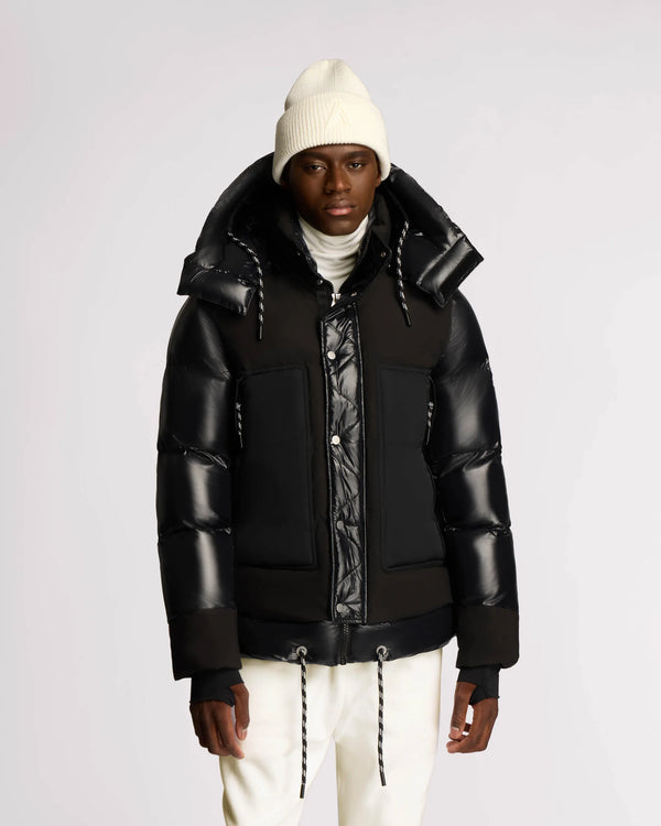 Farlin Mixed Media Relaxed Fit Puffer Jacket Removable Hood Black