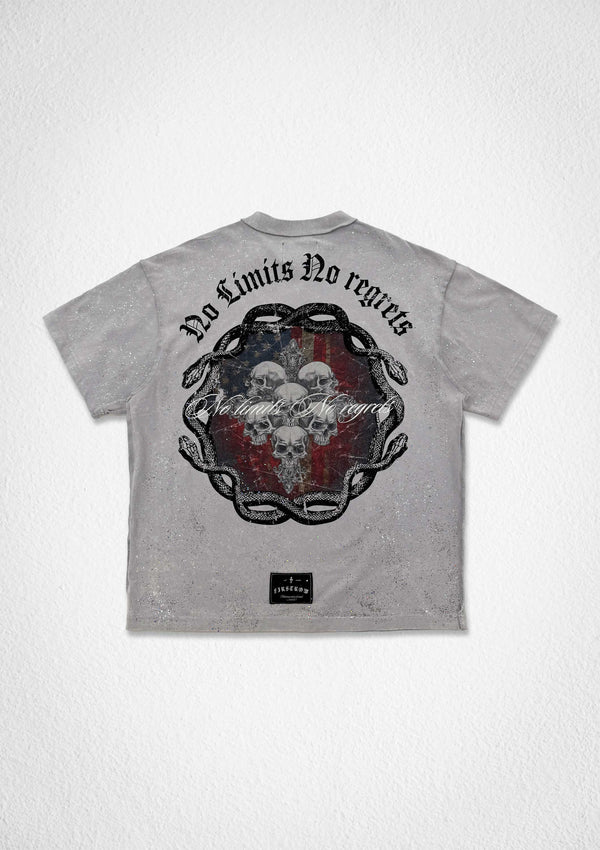 First Row Denim Shadow Worship Grave Hymn Tee Light Grey