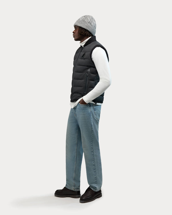 Germain Soft-Brushed Fabric Ribbed Details Vest Black