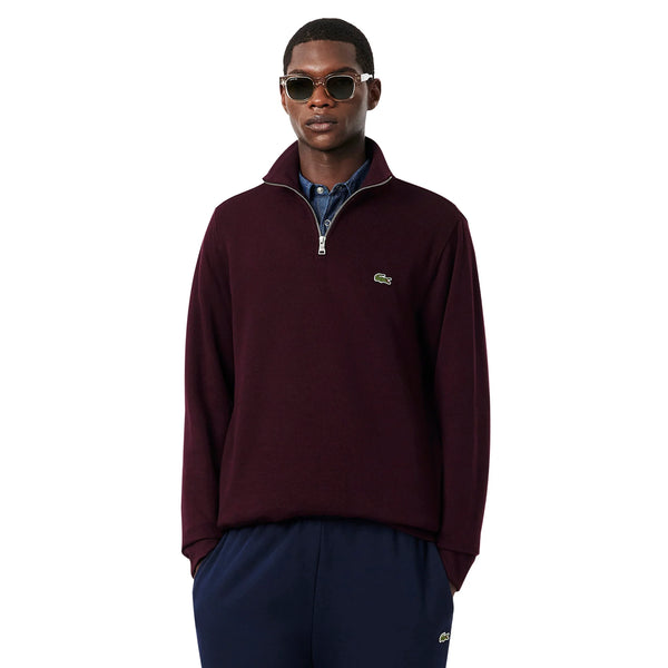Lacoste Zip Up High Neck Interlock Sweatshirt Dark Burgundy