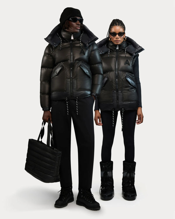 Megeve-RE Unisex 2-in-1 Relaxed Fit Puffer Jacket Vegan Leather Black