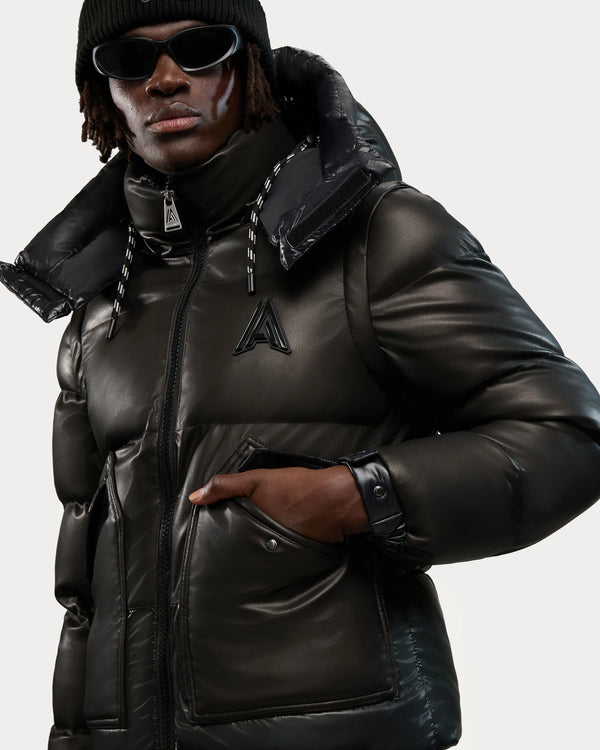 Megeve-RE Unisex 2-in-1 Relaxed Fit Puffer Jacket Vegan Leather Black