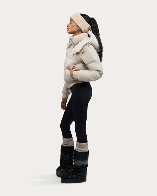 Pariset Cropped Puffer Bomber Jacket With Detachable Sleeves Stone