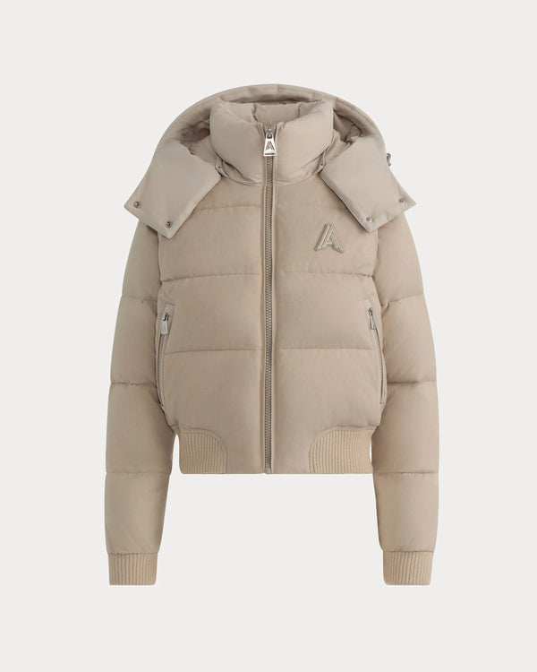 Pariset Cropped Puffer Bomber Jacket With Detachable Sleeves Stone