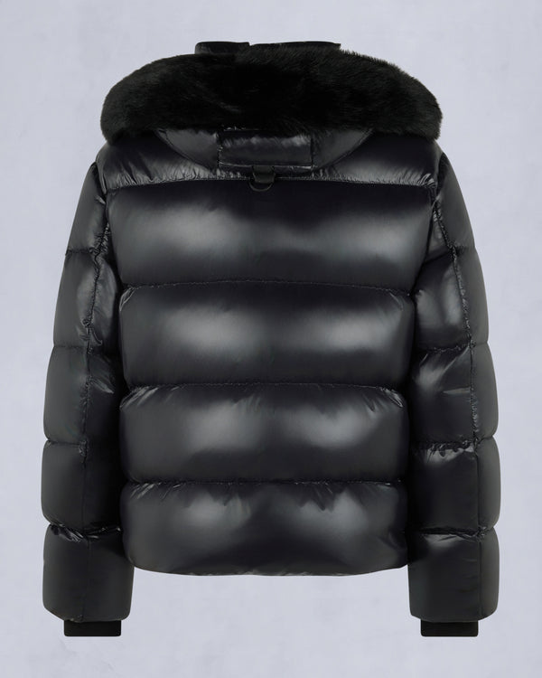 Kings Puffer Shearling Trim Jacket Black