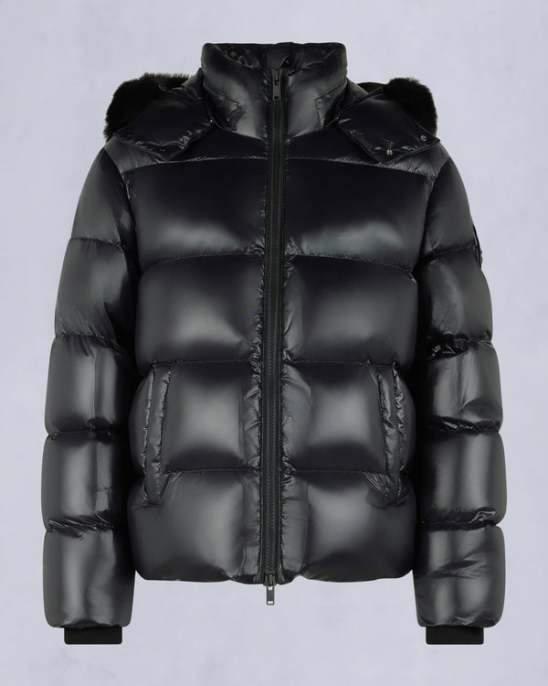 Kings Puffer Shearling Trim Jacket Black