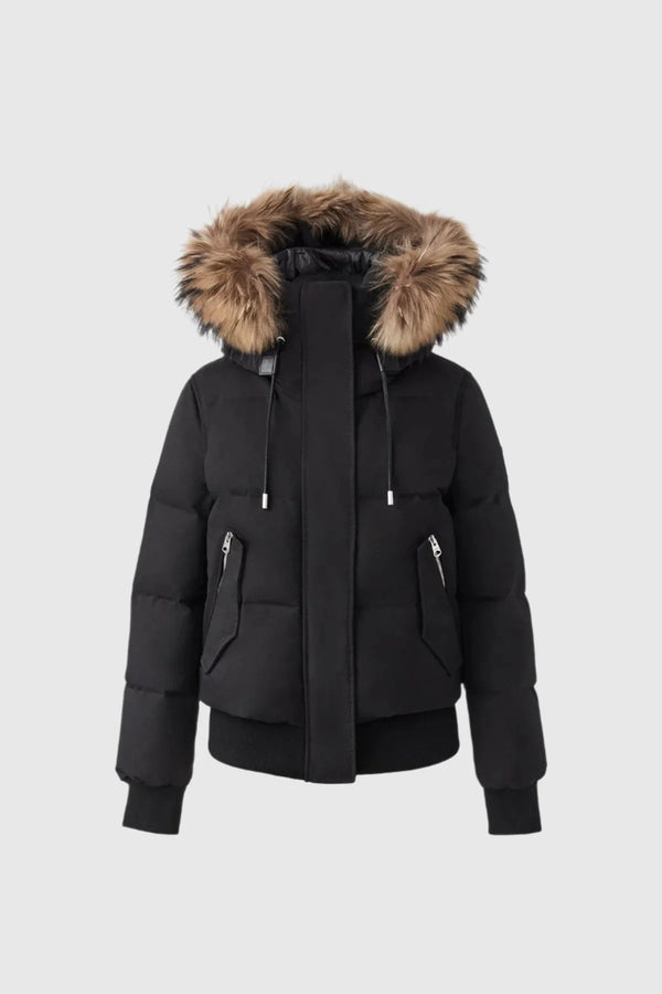 Nefi-F Down Jacket Removable Fur Trimmed Hood Black