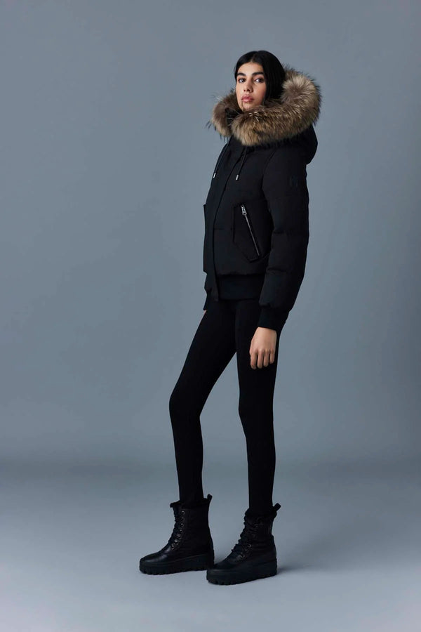 Nefi-F Down Jacket Removable Fur Trimmed Hood Black