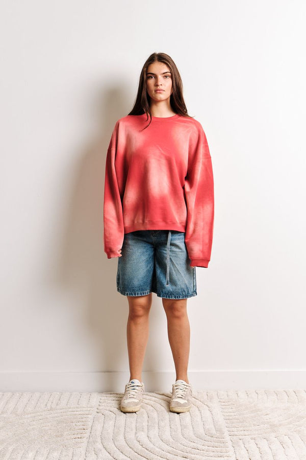 Faded Oversized Crew Watermelon Red