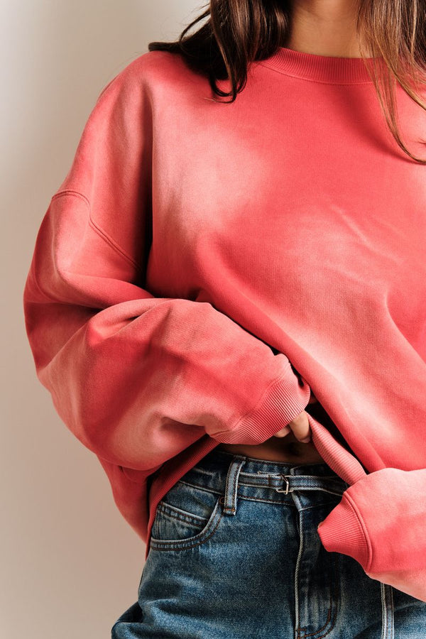 Faded Oversized Crew Watermelon Red