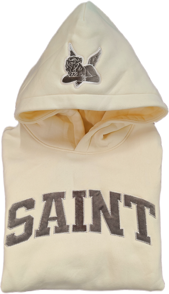 Saint Heavyweight Brushed Gray Baseball Patch Cream Hoodie