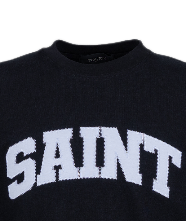 Saint Heavyweight White Baseball Patch Black Tee