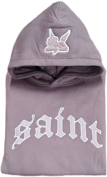 Saint Heavyweight Brushed Lilac Script Patch Dusty Lavender Purple Hoodie