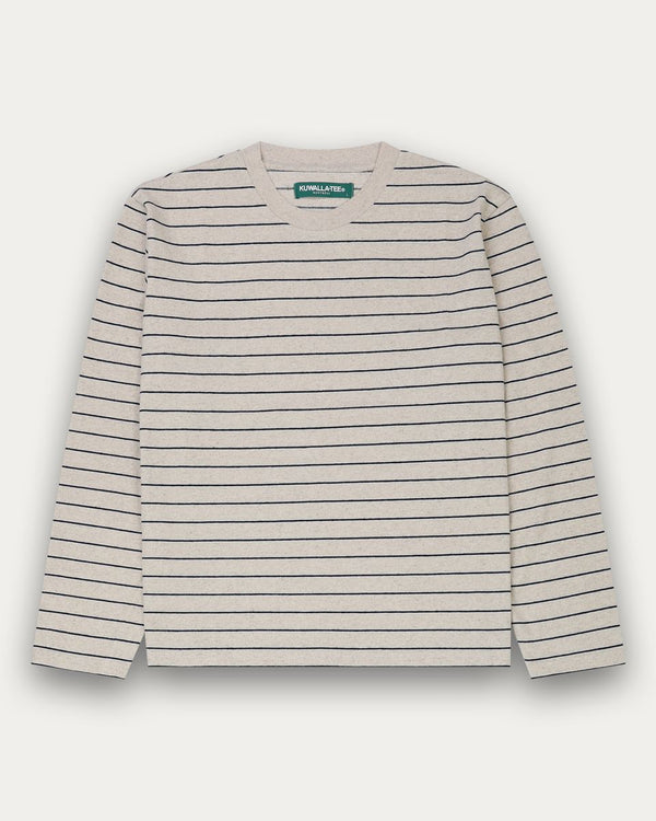 Kuwalla Tee Long Sleeve Linen Stripe Tee White