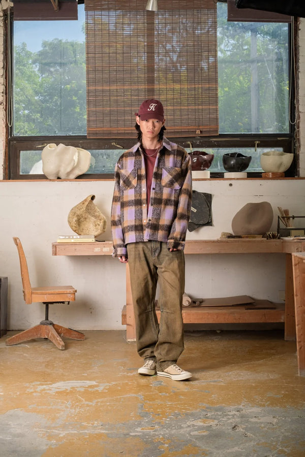 Snap Plaid Overshirt Purple