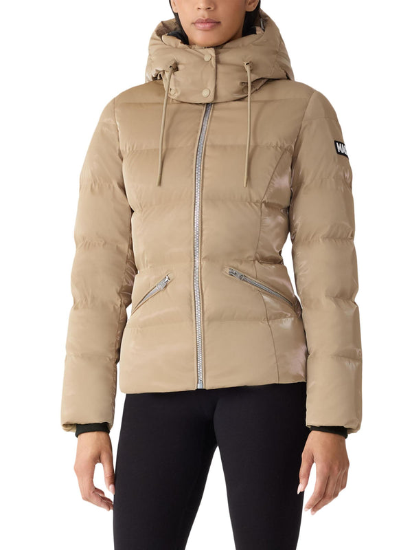 Madalyn-GLO High Gloss Down Jacket Removable Hood Camel