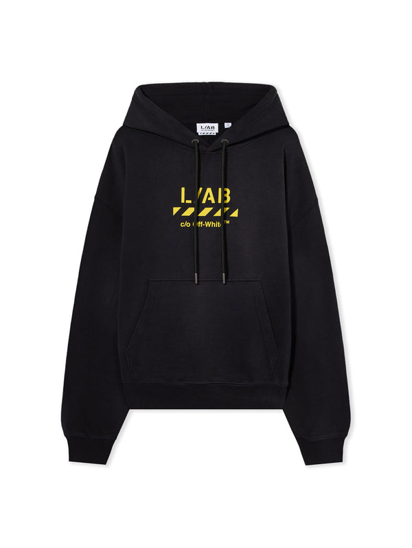 L/AB Off White Diagonal Washed Hoodie Black