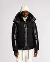 Farlin Mixed Media Relaxed Fit Puffer Jacket Removable Hood Black