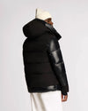 Farlin Mixed Media Relaxed Fit Puffer Jacket Removable Hood Black