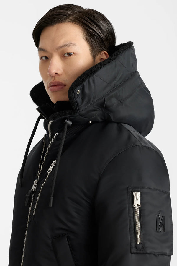 August-Z Bomber Jacket Shearling-Trimmed Hood Black