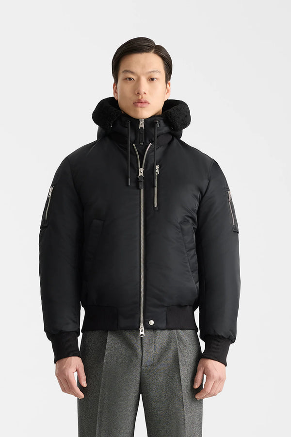 August-Z Bomber Jacket Shearling-Trimmed Hood Black