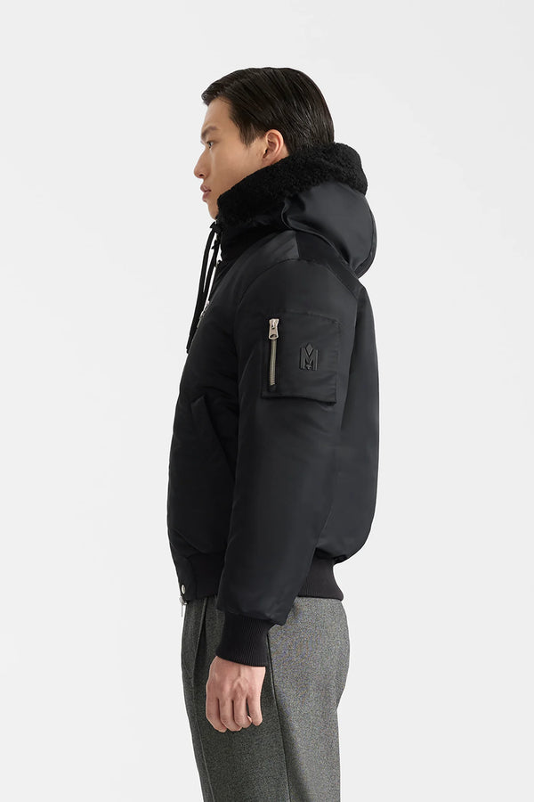August-Z Bomber Jacket Shearling-Trimmed Hood Black