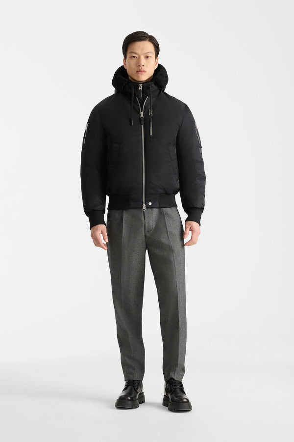 August-Z Bomber Jacket Shearling-Trimmed Hood Black