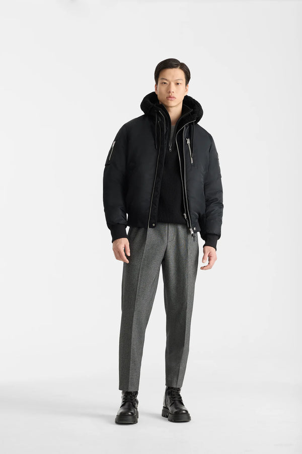 August-Z Bomber Jacket Shearling-Trimmed Hood Black