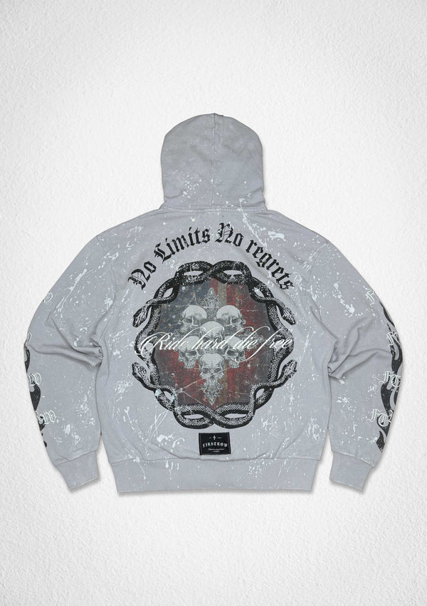 First Row Denim No Limits No Regrets Hoodie Light Grey