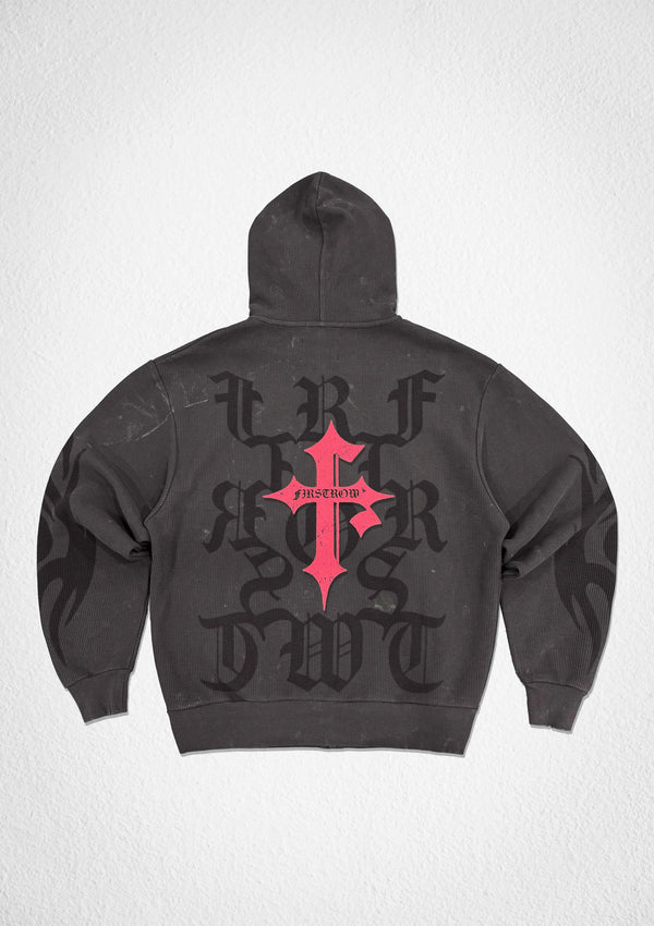 First Row Denim Shadow Worship Black Flame Hoodie Brown
