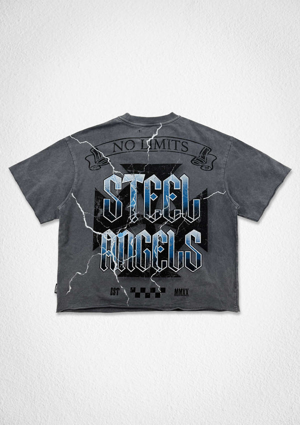First Row Denim Steel Angels Ash Parish Crop Tee Dark Grey