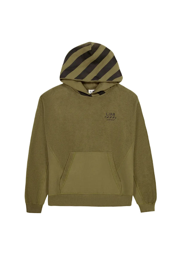 L/AB Off White Reverse Pullover Hoodie Moss