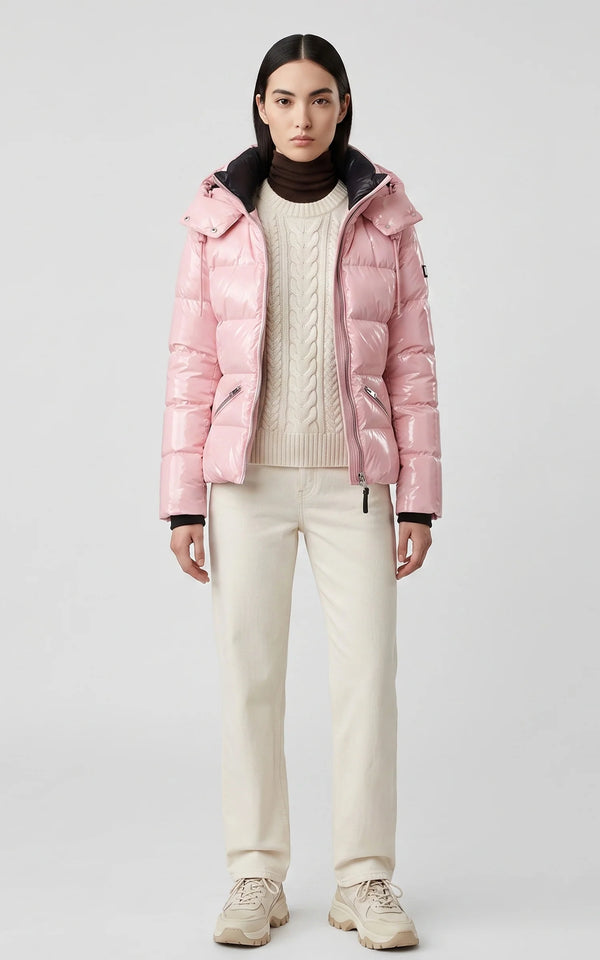 Madalyn-GLO High Gloss Down Jacket Removable Hood Soft Pink