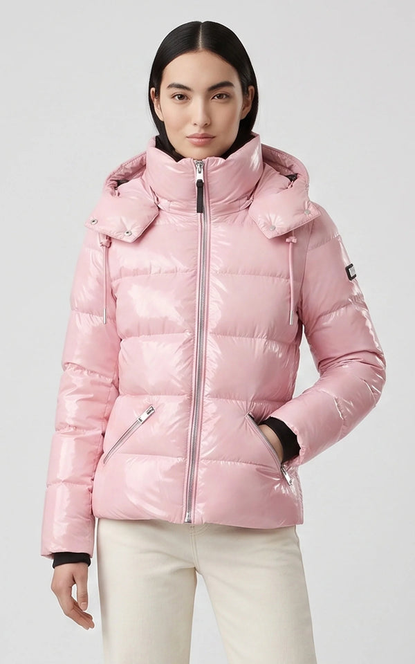 Madalyn-GLO High Gloss Down Jacket Removable Hood Soft Pink