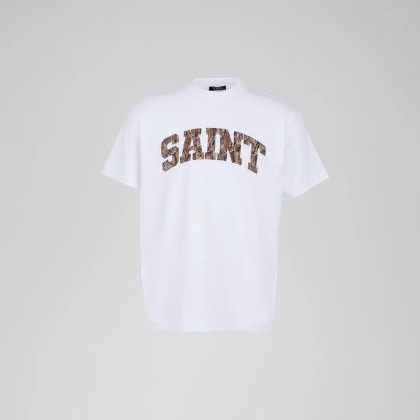 Saint Heavyweight Green Camo Print White Tee