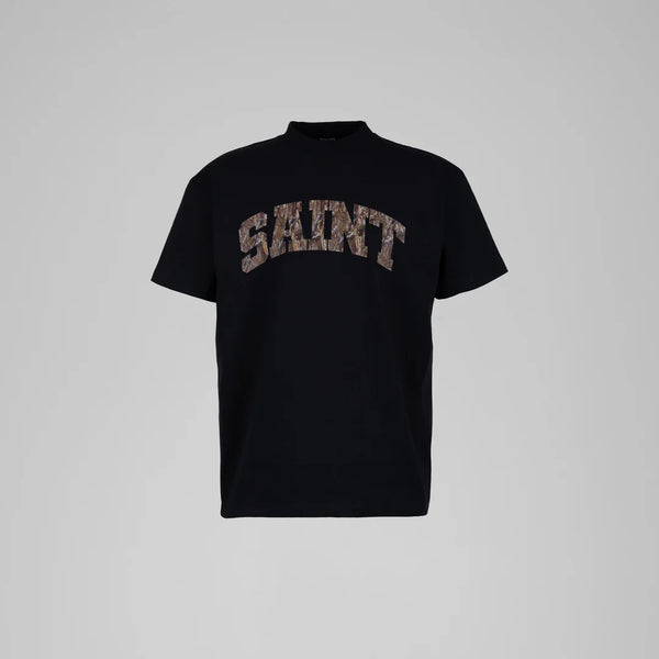 Saint Heavyweight Green Camo Print Black Tee