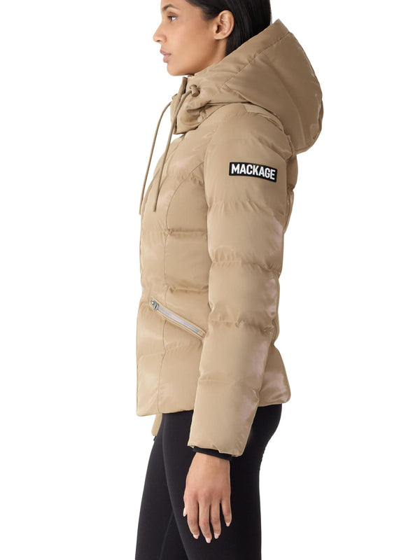 Madalyn-GLO High Gloss Down Jacket Removable Hood Camel
