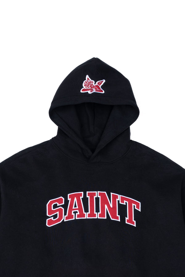 Saint Heavyweight Brushed Red Patch Black Hoodie