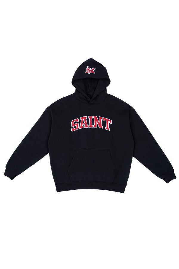 Saint Heavyweight Brushed Red Patch Black Hoodie