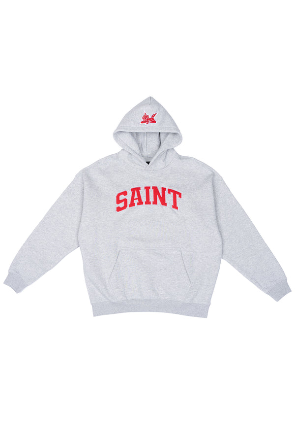 Saint Heavyweight Brushed Red Patch Athletic Gray Hoodie