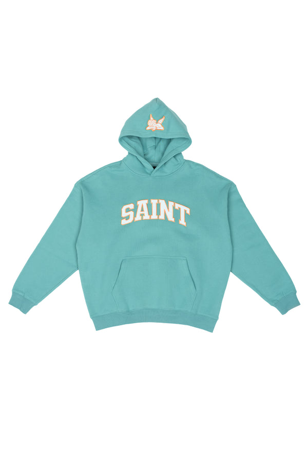 Saint Heavyweight Brushed Orange Patch Teal Hoodie