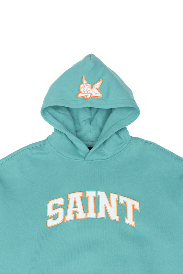 Saint Heavyweight Brushed Orange Patch Teal Hoodie