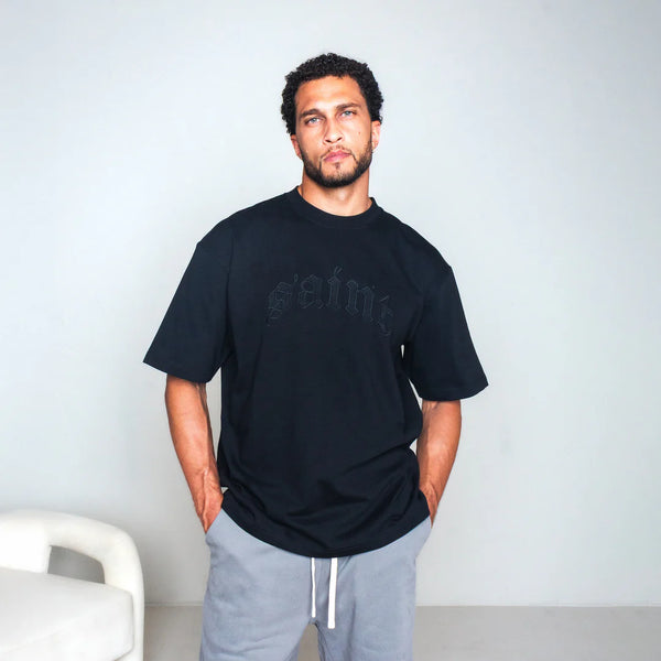 Saint Heavyweight Black Embroidery Black Tee