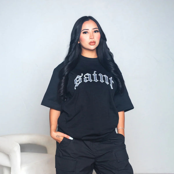 Saint Heavyweight White Embroidery Black Tee